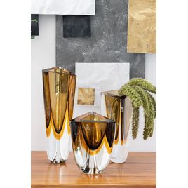 Trio de Vasos Triangulares nº 1, nº 2 e nº 4 Bicolor Fumê com Âmbar Murano Cristais Cadoro