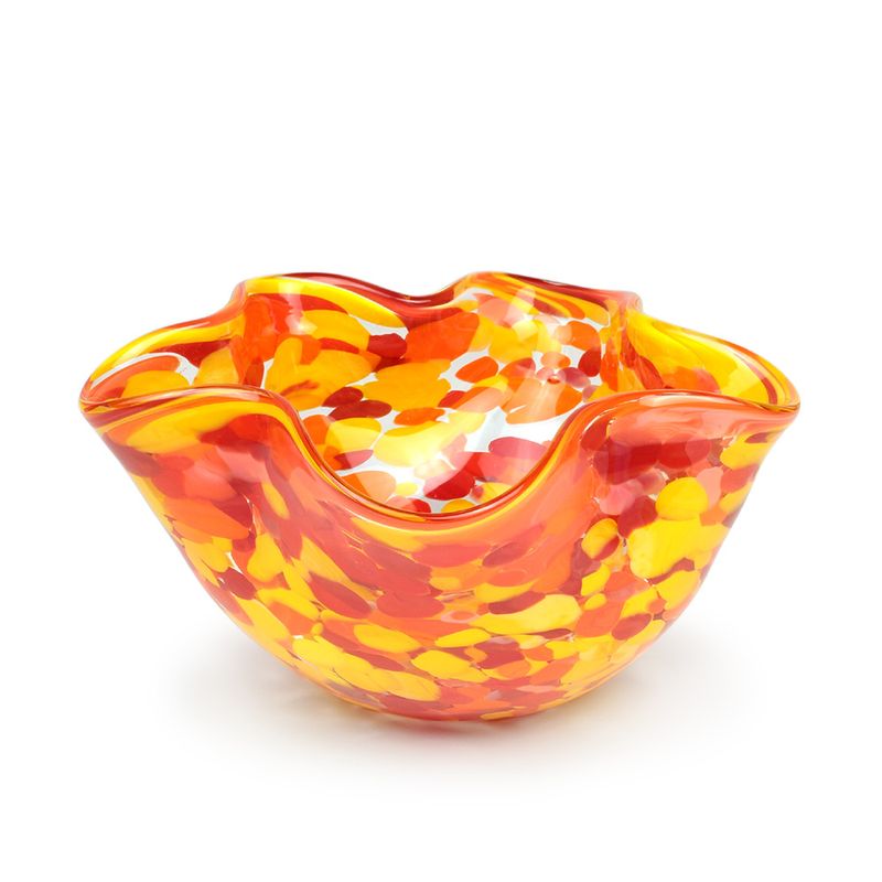 Bowl Ondulado Multicor Amarelo, Laranja e Coral Murano Cristais Cadoro