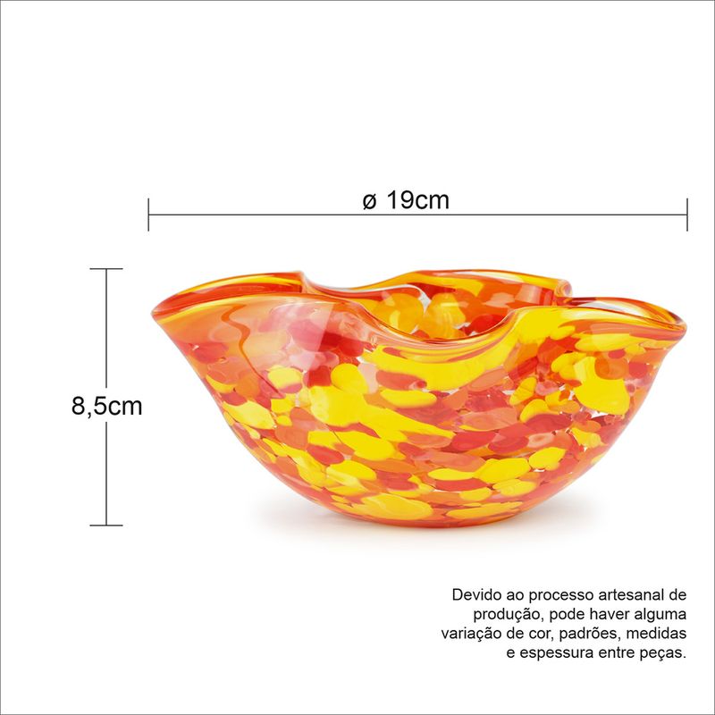 Bowl Ondulado Multicor Amarelo, Laranja e Coral Murano Cristais Cadoro