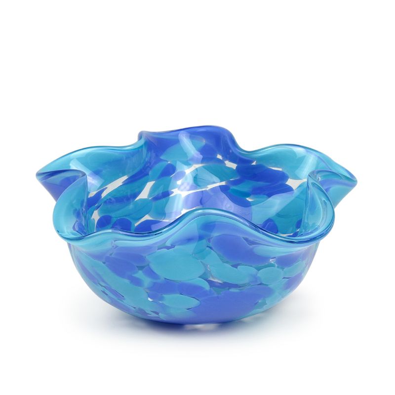 Bowl Ondulado Multicor Azul e Água-marinha Murano Cristais Cadoro