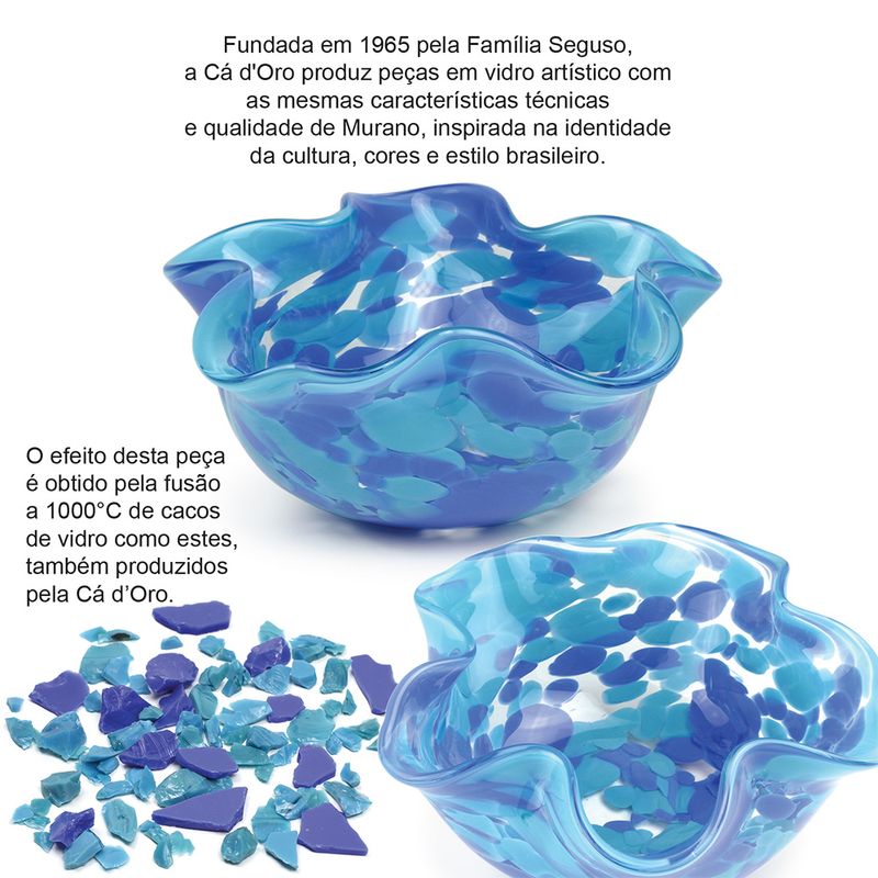 Bowl Ondulado Multicor Azul e Água-marinha Murano Cristais Cadoro