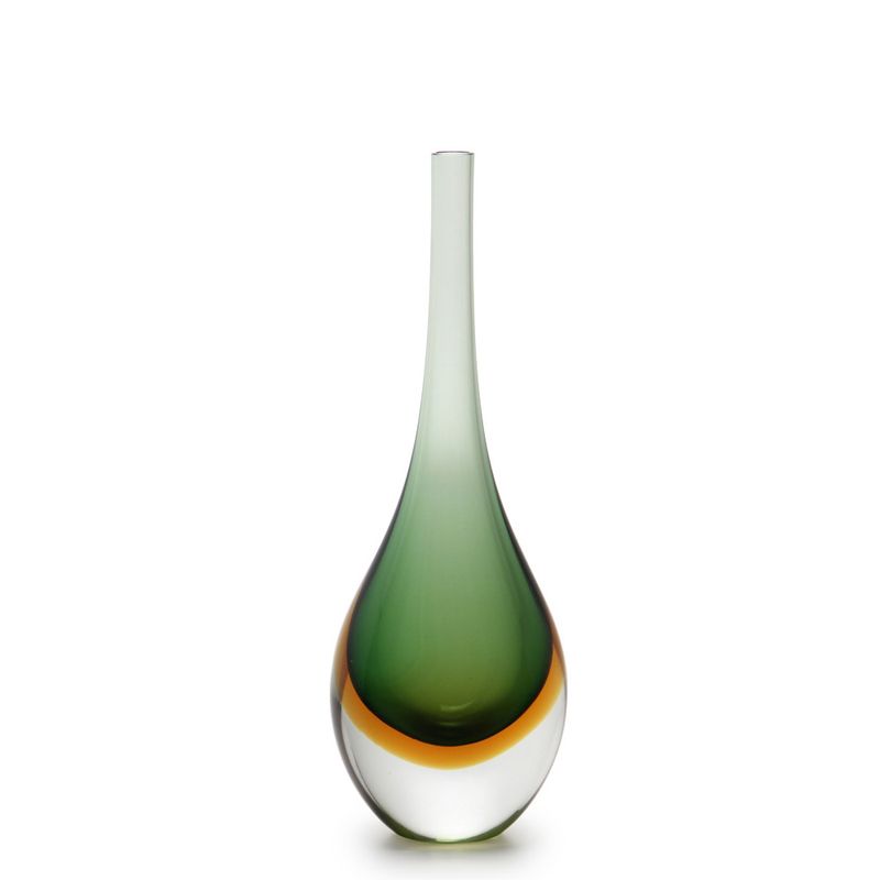 Gota Mini Alta Bicolor Verde com Âmbar Murano Cristais Cadoro