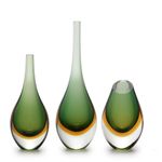 Conjunto 3 Gotas Mini Bicolor Verde com Âmbar Murano Cristais Cadoro