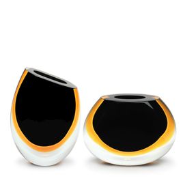 Par de Vasinhos 92 e 96 Bicolor Preto com Âmbar Murano Cristais Cadoro