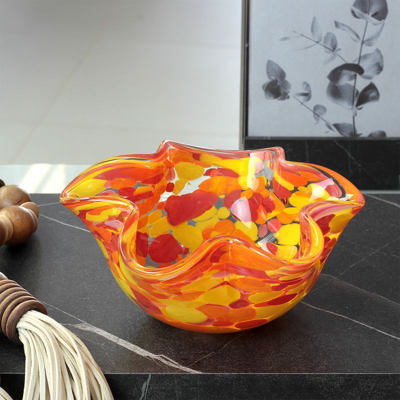 Bowl Ondulado Multicor Amarelo, Laranja e Coral Murano Cristais Cadoro