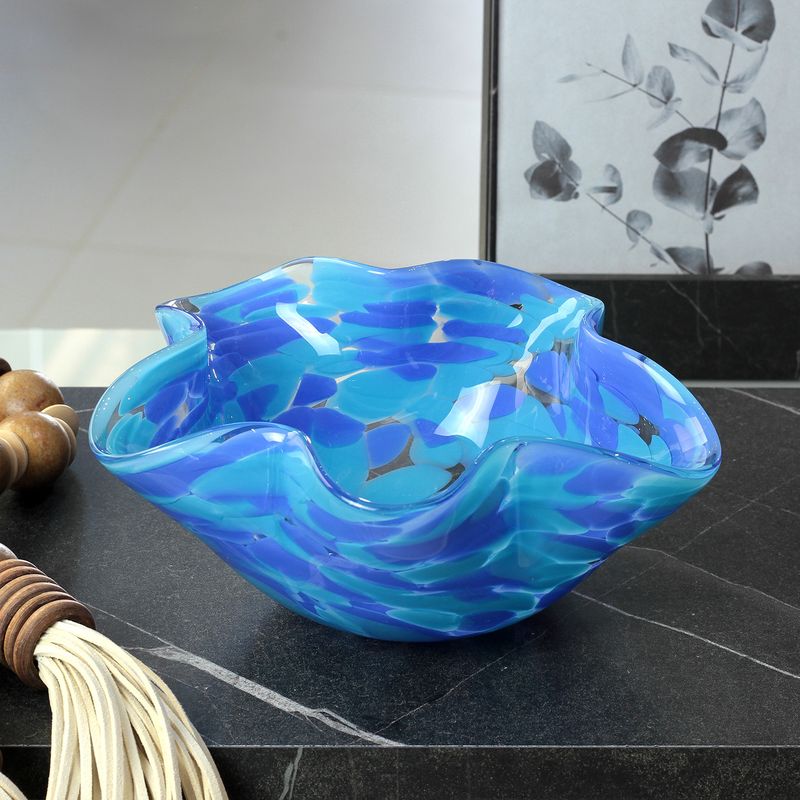 Bowl Ondulado Multicor Azul e Água-marinha Murano Cristais Cadoro