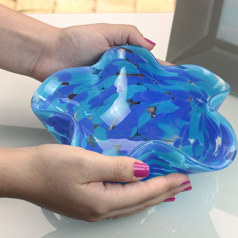 Bowl Ondulado Multicor Azul e Água-marinha Murano Cristais Cadoro