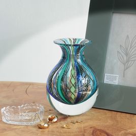 Vaso Mini Médio Hippie Azul e Verde Murano Cristais Cadoro