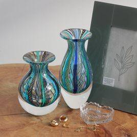 Par de Vasos Mini Hippie Azul e Verde Murano Cristais Cadoro