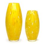 Par de Vasos Oliva G e P Cacos Amarelo Murano Cristais Cadoro