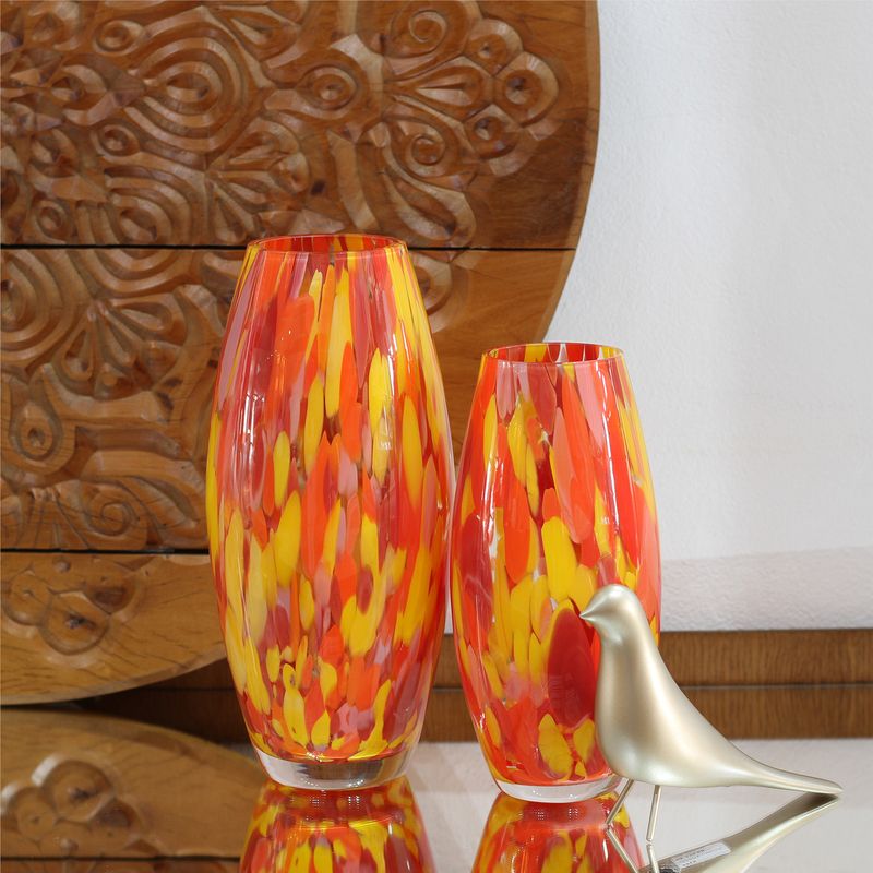 Vaso Oliva G Multicor Amarelo, Laranja e Coral Murano Cristais Cadoro