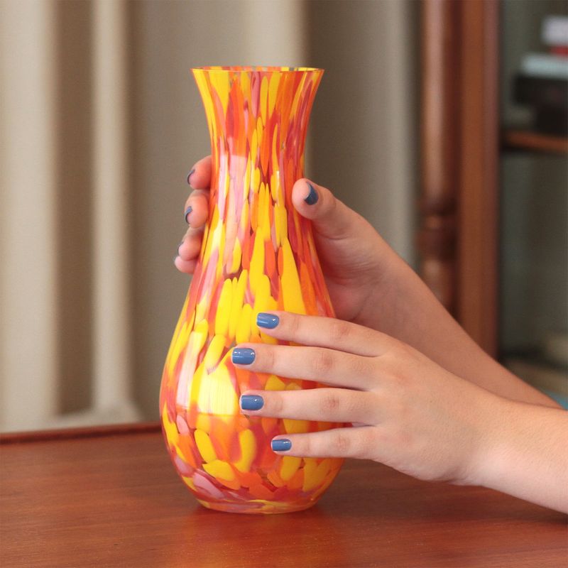 Vaso 83 Multicor Amarelo, Laranja e Coral Murano Cristais Cadoro