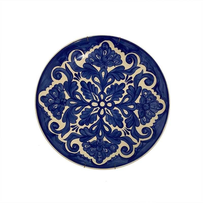 Prato de Parede Azul e Branco nº 5 em Cerâmica 33cm