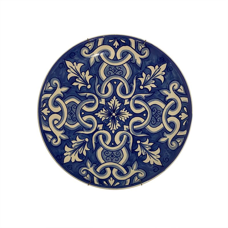 Prato de Parede Azul e Branco nº 7 em Cerâmica 33cm