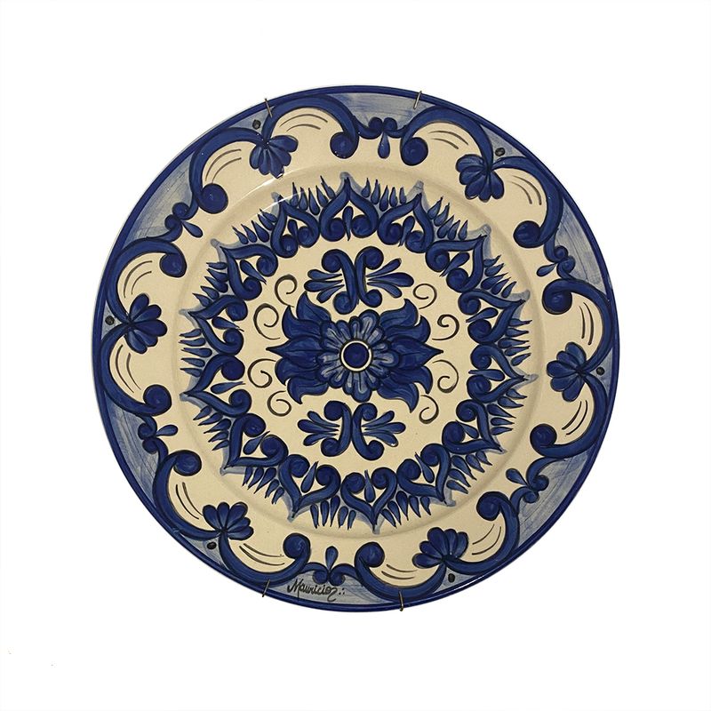 Prato de Parede Azul e Branco nº 8 em Cerâmica 33cm