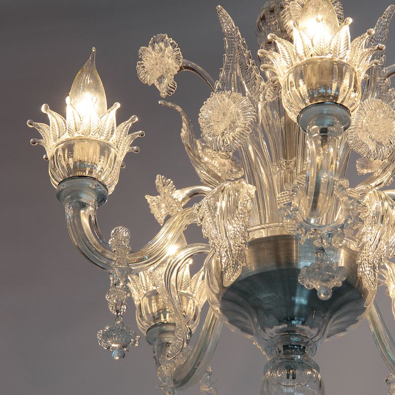 Lustre de Murano Transparente Base Prata