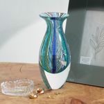 Vaso Mini Alto Hippie Azul e Verde Murano Cristais Cadoro