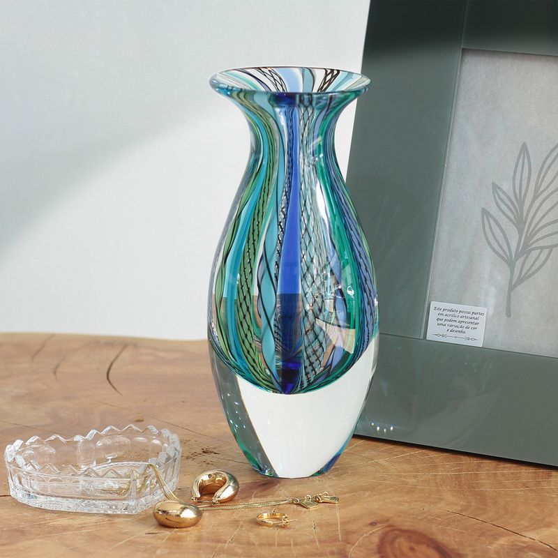 Vaso Mini Alto Hippie Azul e Verde Murano Cristais Cadoro