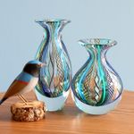 Vaso Mini Alto Hippie Azul e Verde Murano Cristais Cadoro