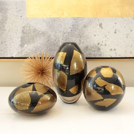 Vasinho Achatado Preto Áureo Murano Cristais Cadoro