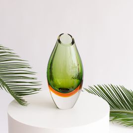 Gota Baixa 170 MS Bicolor Verde com Âmbar Murano Cristais Cadoro