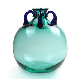 Vaso Ânfora Verde com Alças Azuis