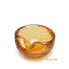 Bowl 1 Tela Âmbar Com Ouro Murano Cristais Cadoro