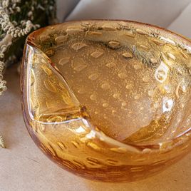 Bowl 1 Tela Âmbar Com Ouro Murano Cristais Cadoro
