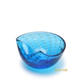Bowl 1 Tela Água-marinha Com Ouro Murano Cristais Cadoro