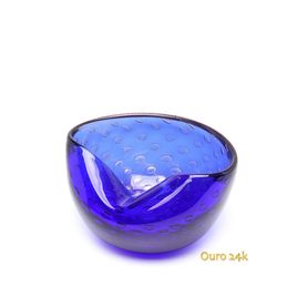 Bowl 1 Tela Azul Com Ouro Murano Cristais Cadoro