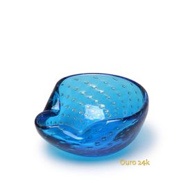 Bowl 2 Tela Água-marinha Com Ouro Murano Cristais Cadoro