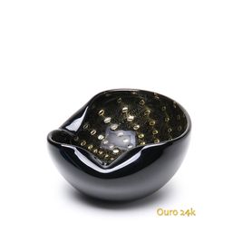 Bowl 2 Tela Preto Com Ouro Murano Cristais Cadoro