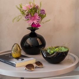 Bowl 2 Tela Preto Com Ouro Murano Cristais Cadoro