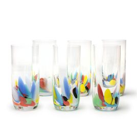 Conjunto com 6 Copos Longos Multicor Colorido Murano Cristais Cadoro