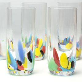Conjunto com 6 Copos Longos Multicor Colorido Murano Cristais Cadoro