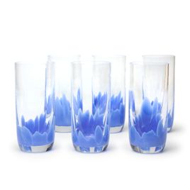 Conjunto com 6 Copos Longos Multicor Azul Murano Cristais Cadoro