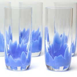 Conjunto com 6 Copos Longos Multicor Azul Murano Cristais Cadoro