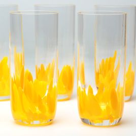 Conjunto com 6 Copos Longos Multicor Amarelo Murano Cristais Cadoro