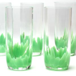 Conjunto com 6 Copos Longos Multicor Verde Murano Cristais Cadoro