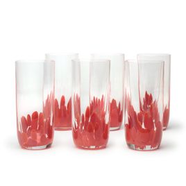 Conjunto com 6 Copos Longos Multicor Coral Murano Cristais Cadoro