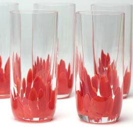Conjunto com 6 Copos Longos Multicor Coral Murano Cristais Cadoro